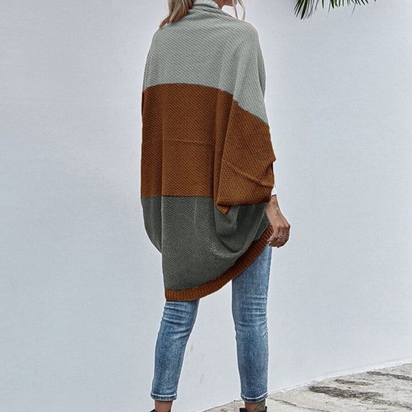 color block open front dolman style fall cardigan - Picture 10 of 11